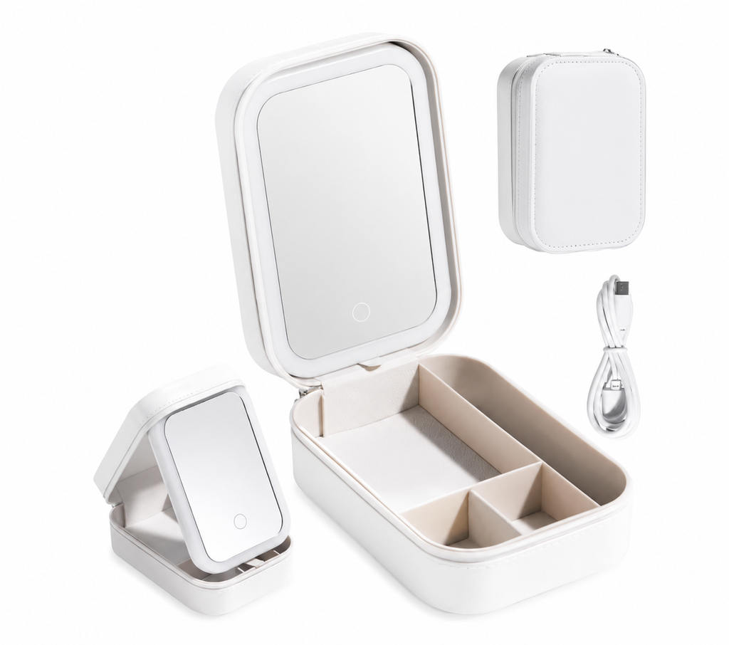 Portable Makeup Case with 3-Light Touch Mirror