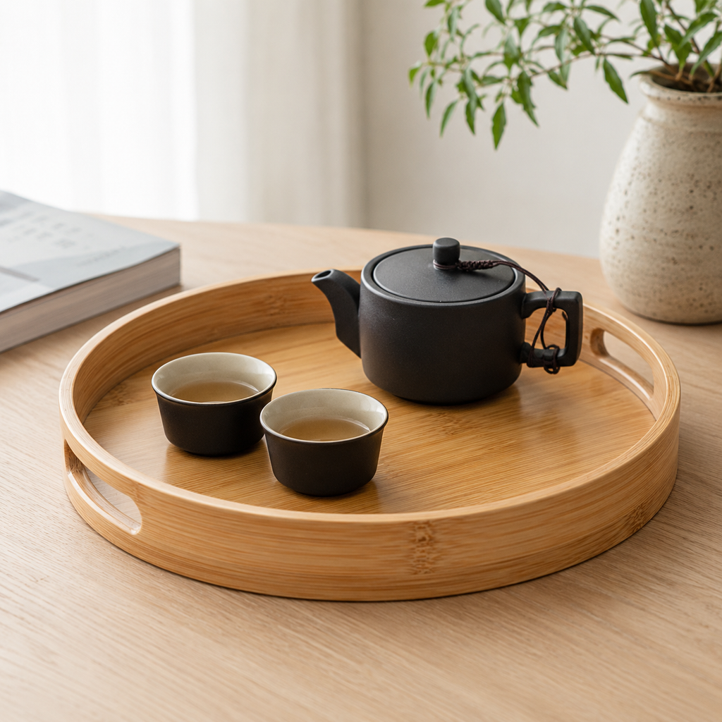 Round Bamboo Serving Trays with Handles | Set of 3 Sizes