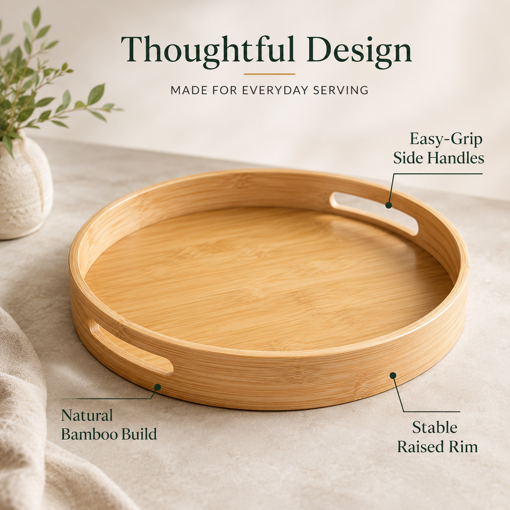 Round Bamboo Serving Trays with Handles | Set of 3 Sizes