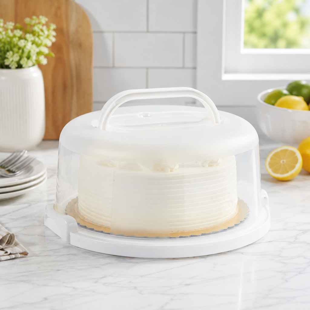 Round Cake Carrier with 2 Side Locks & Carry Handle