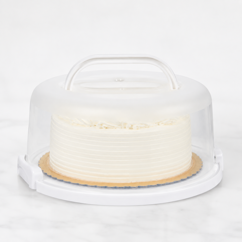 Round Cake Carrier with 2 Side Locks & Carry Handle
