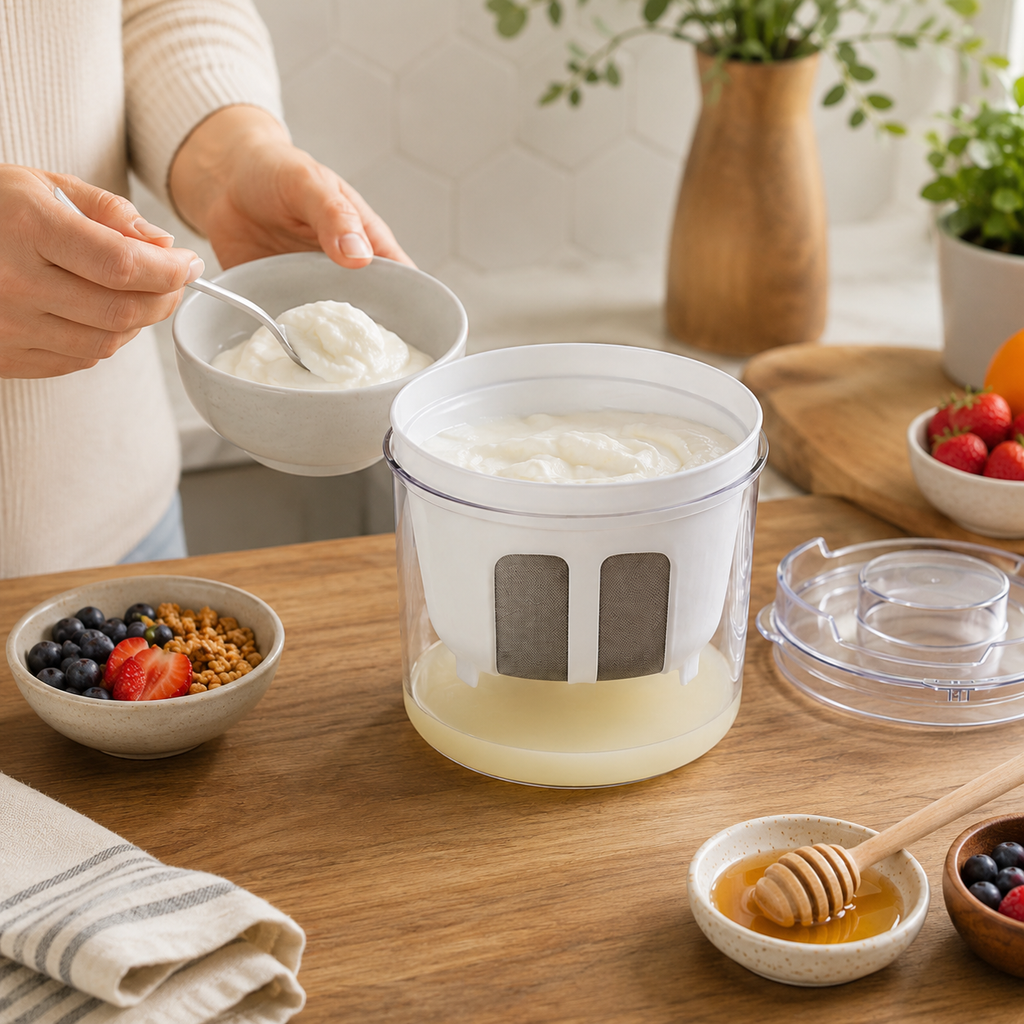 Round Greek Yogurt Strainer with Removable Mesh Basket 1100ml
