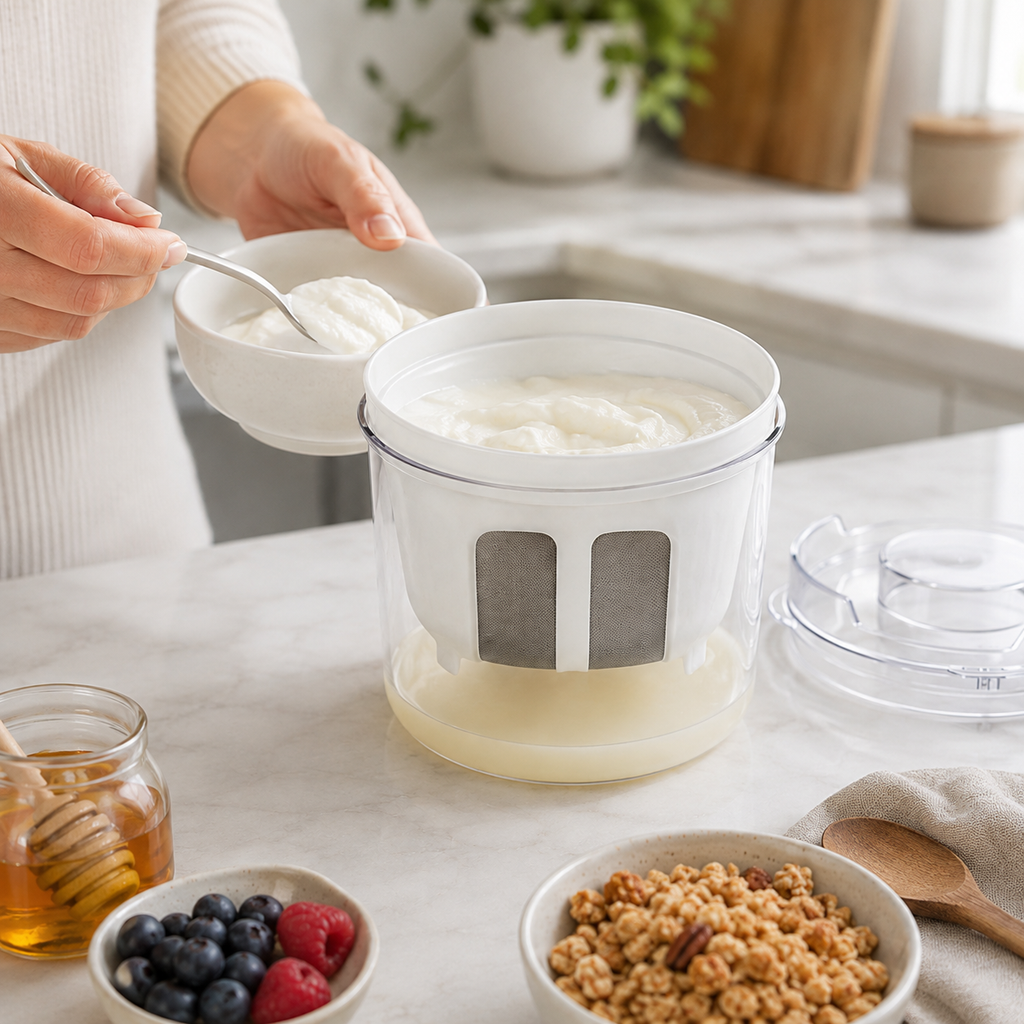 Round Greek Yogurt Strainer with Removable Mesh Basket 1100ml