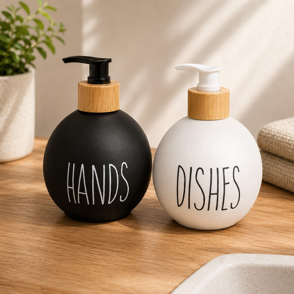 Round Soap Dispenser | Refillable Pump Bottle for Kitchen & Bathroom