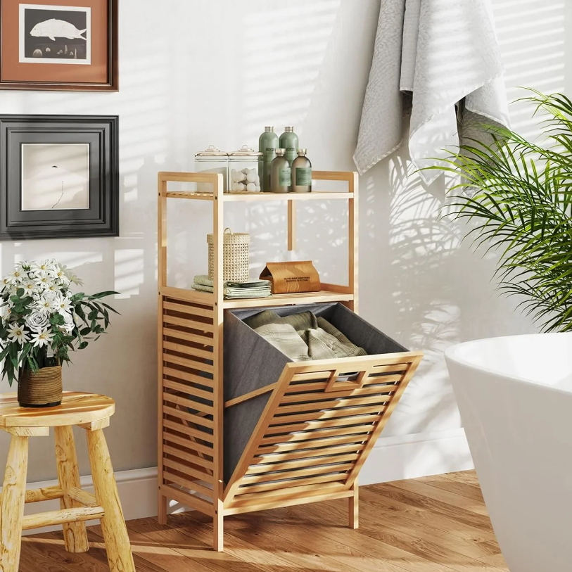 2-Tier BambooStack Laundry Tower