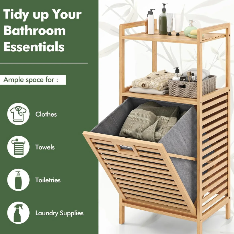 2-Tier BambooStack Laundry Tower