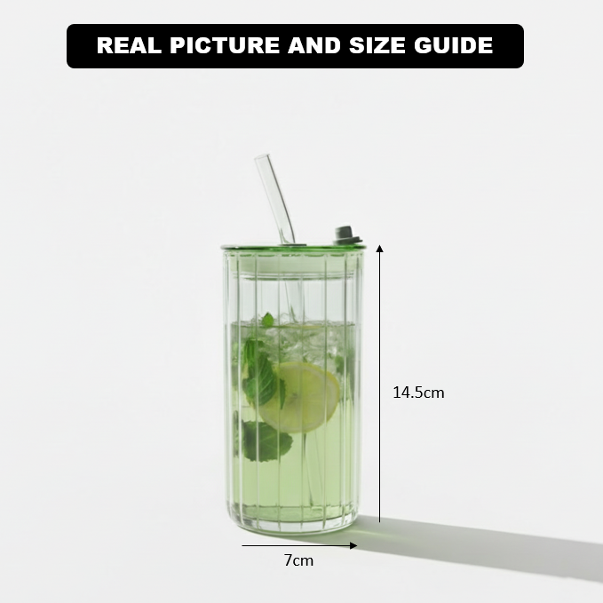 Reeded Glass Tumbler with Glass Straw