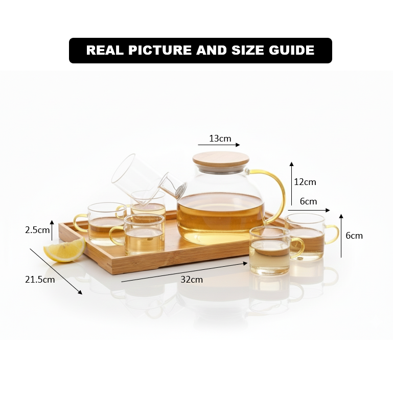 KehwaElegance Glass Set with Wooden Tray