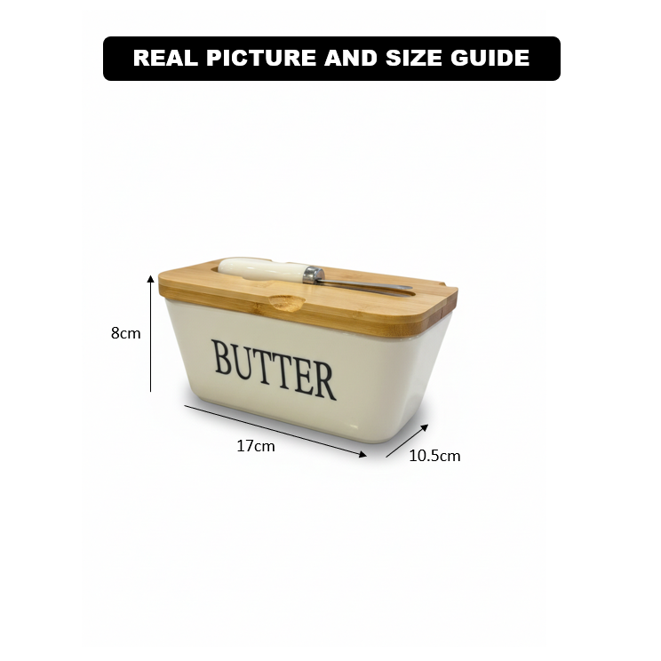 Ceramic Butter Dish with Bamboo Lid & Knife