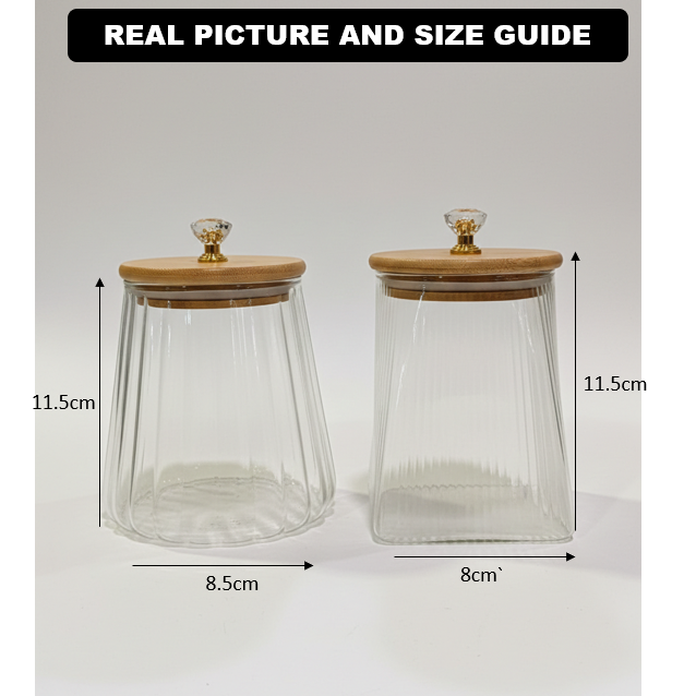 Ribbed Airtight Glass Jar with Bamboo Lid & Crystal Knob