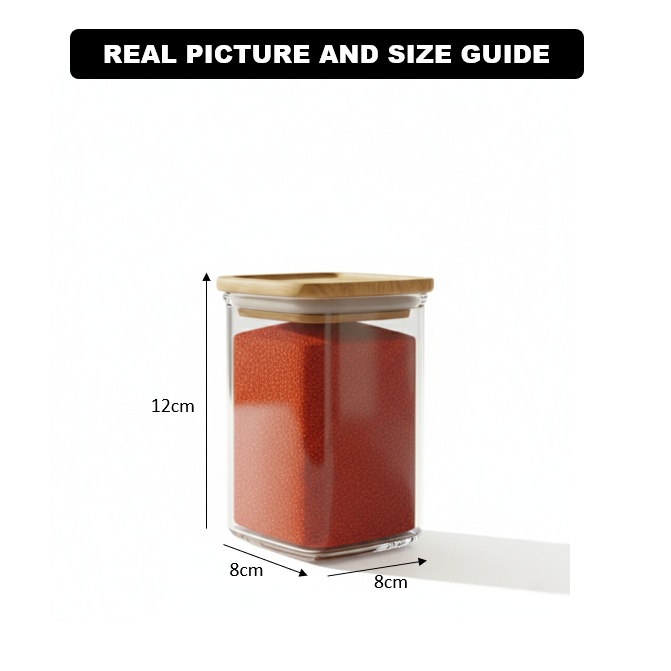 400ml Square Food Storage Jar with Wooden Lid (2198) by Limon