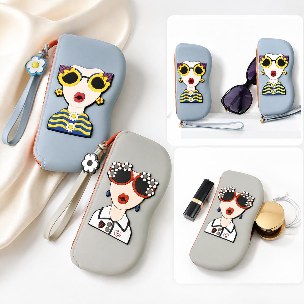 Silicone Glasses Case with Zip Closure & Wrist Strap