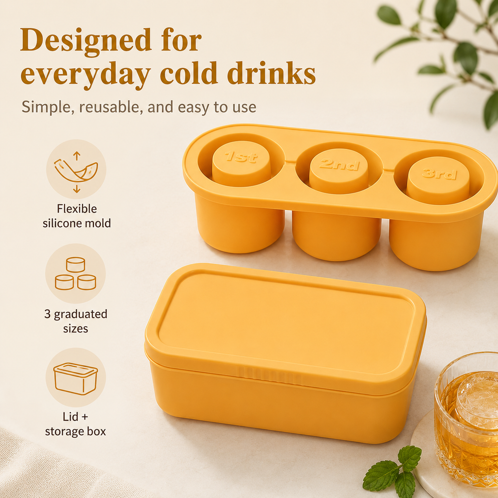 Silicone Ice Cube Tray | 3 Compartments Hollow Cylinder Molds for Tumblers