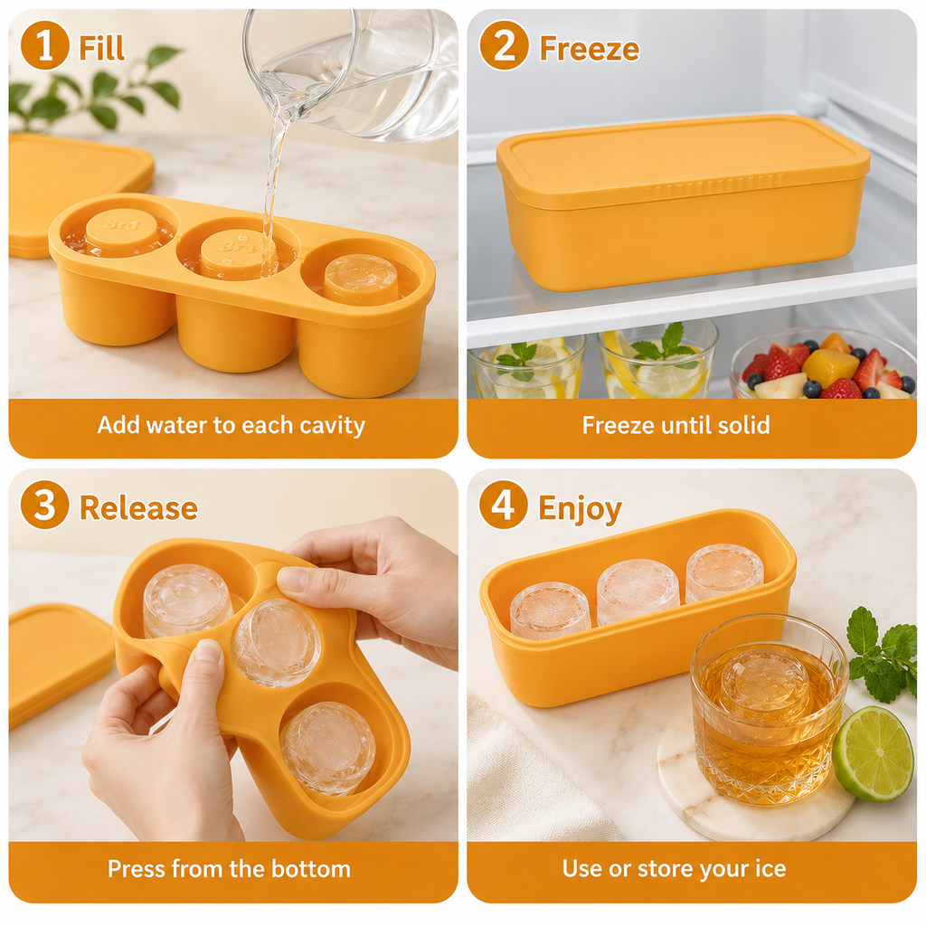 Silicone Ice Cube Tray | 3 Compartments Hollow Cylinder Molds for Tumblers