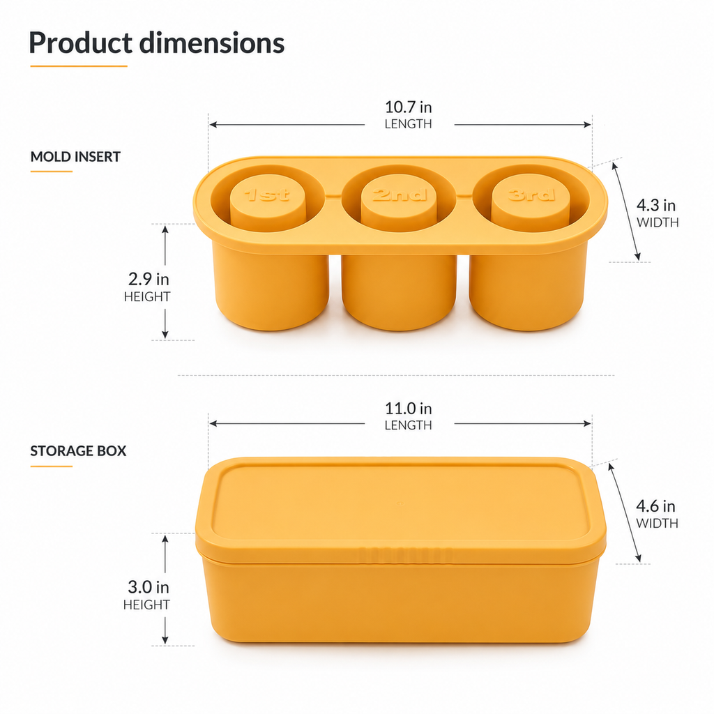 Silicone Ice Cube Tray | 3 Compartments Hollow Cylinder Molds for Tumblers