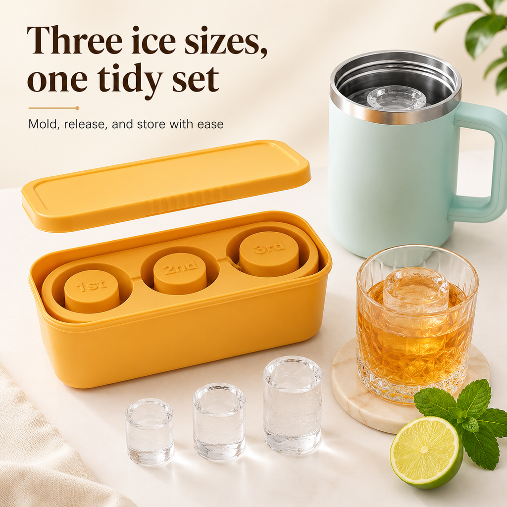 Silicone Ice Cube Tray | 3 Compartments Hollow Cylinder Molds for Tumblers