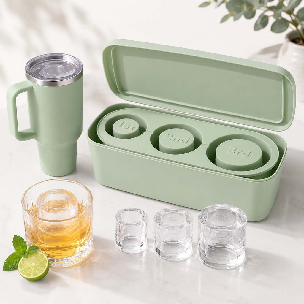 Silicone Ice Cube Tray | 3 Compartments Hollow Cylinder Molds for Tumblers