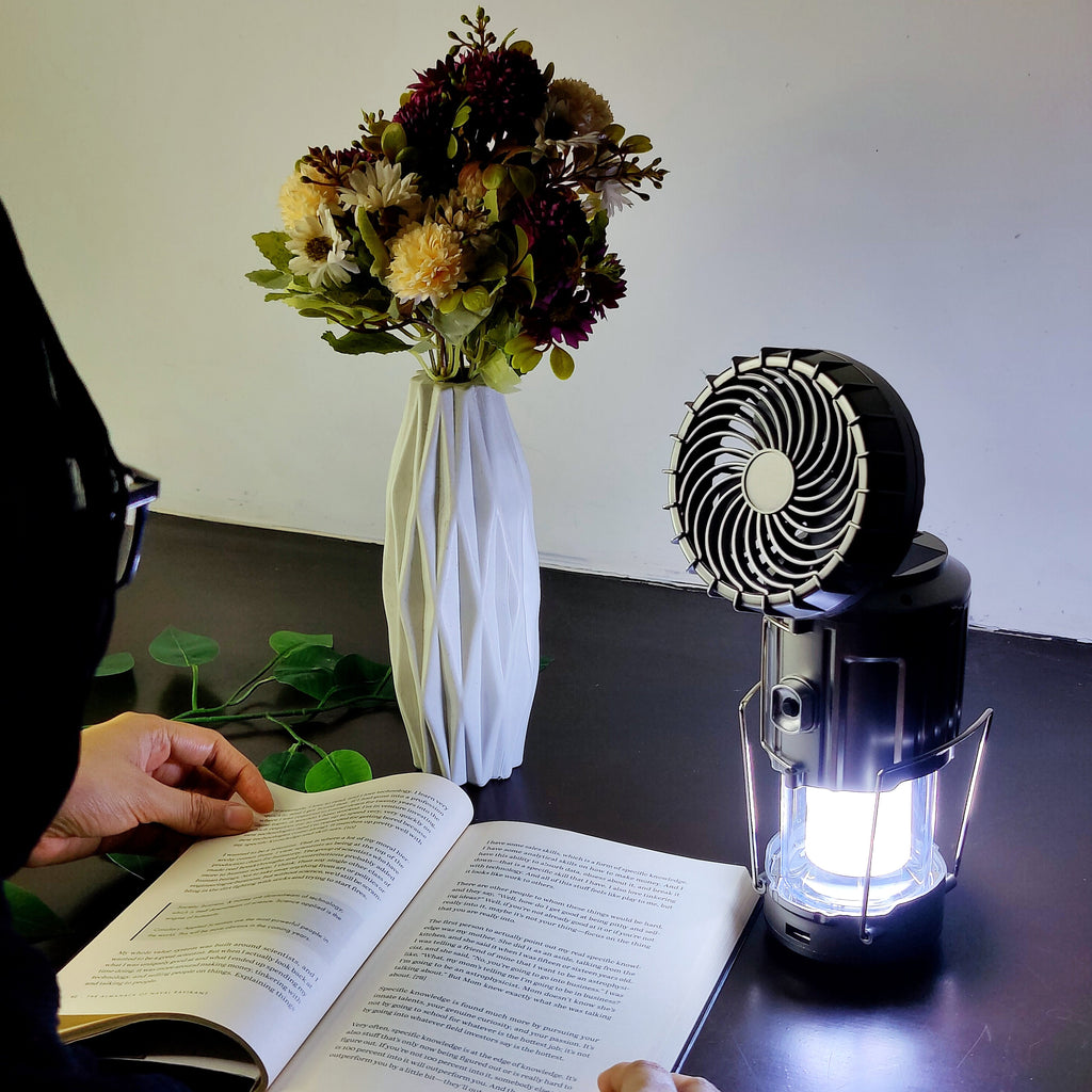 LED Solar Power Fan With Camping Light