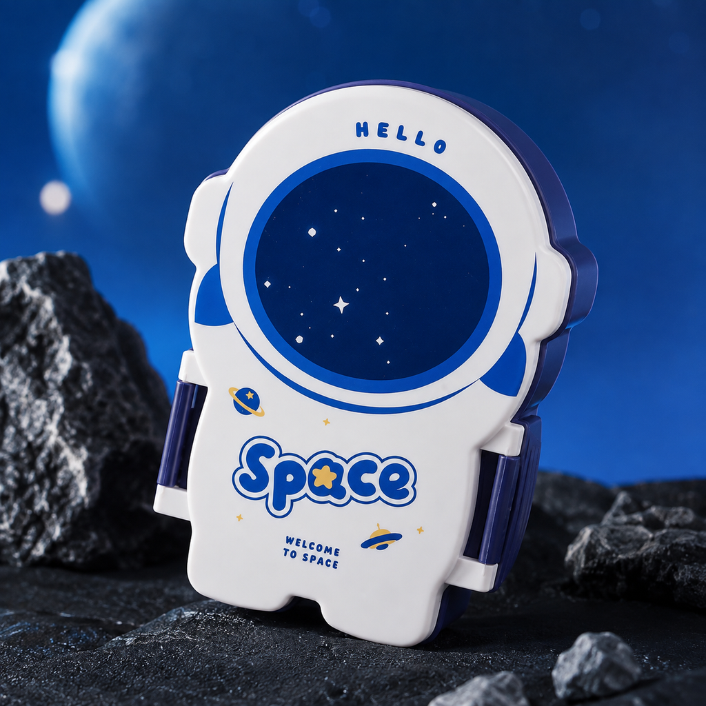 Space-Themed 3-Compartment Kids Lunch Box with Spoon