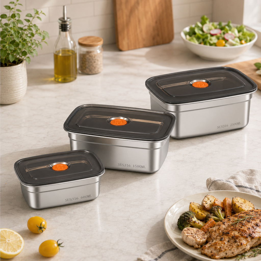 Stainless Steel Airtight Lunch & Storage Box Set | 600ml, 1200ml, 1500ml