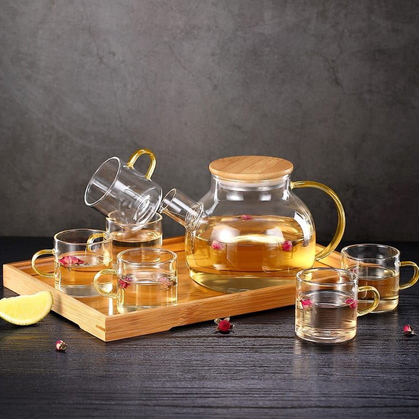 KehwaElegance Glass Set with Wooden Tray