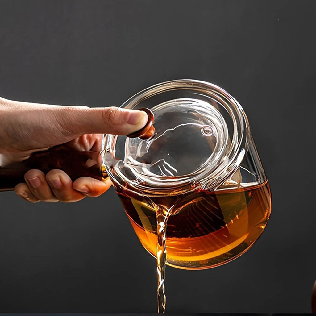 Dual Chamber Glass Tea Infuser with Wooden Handle