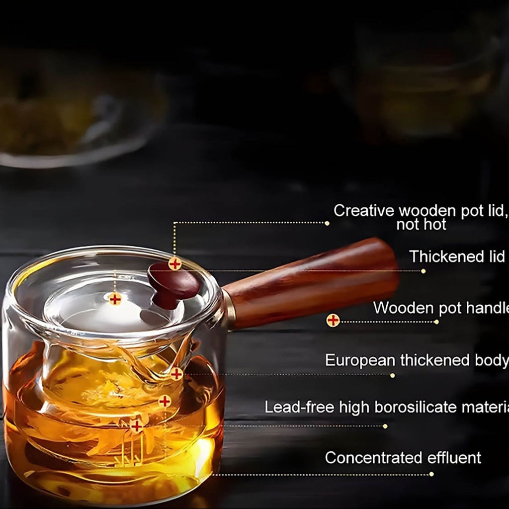 Dual Chamber Glass Tea Infuser with Wooden Handle