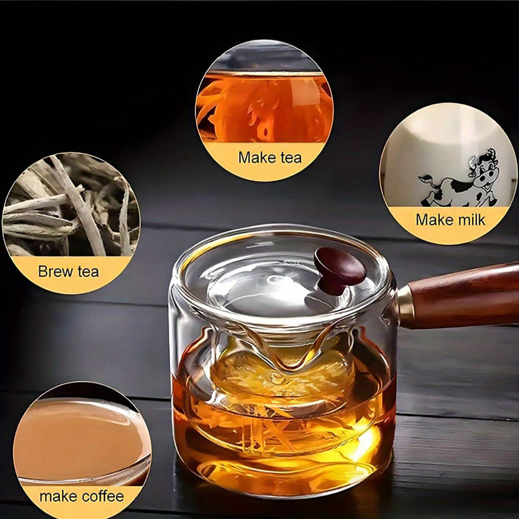 Dual Chamber Glass Tea Infuser with Wooden Handle
