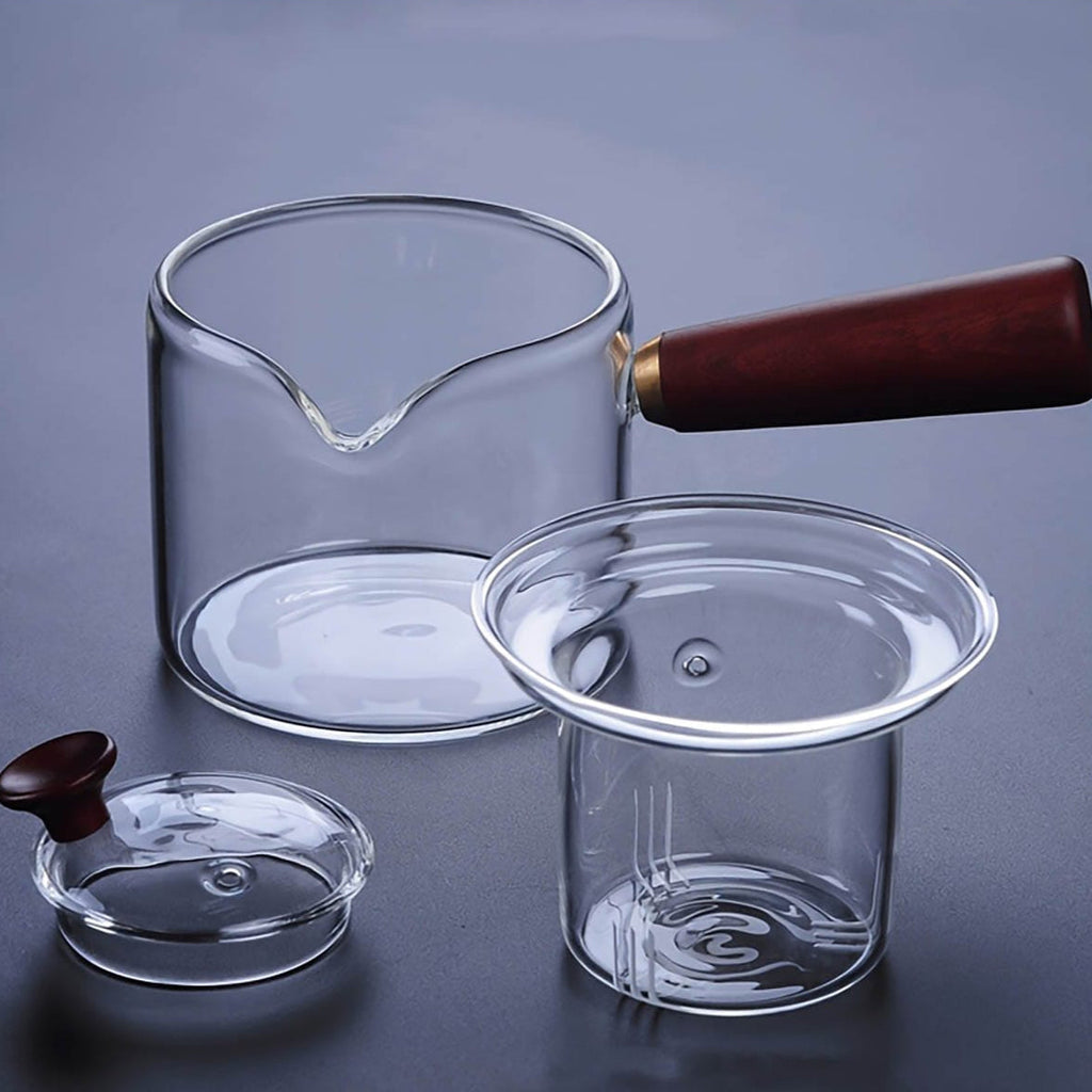 Dual Chamber Glass Tea Infuser with Wooden Handle