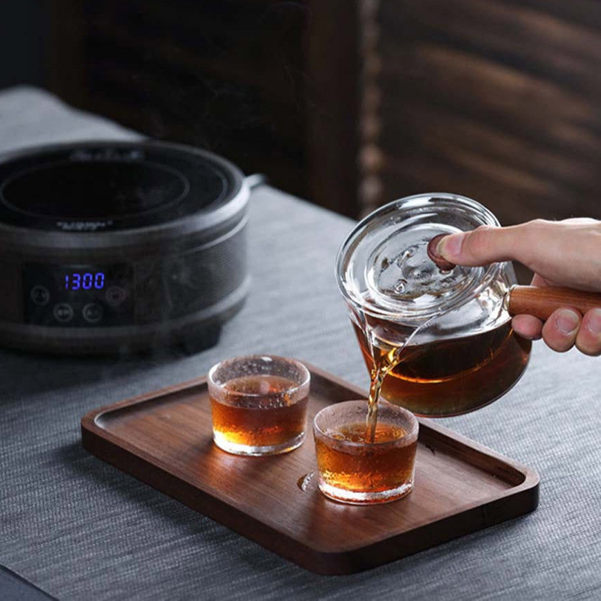 Dual Chamber Glass Tea Infuser with Wooden Handle