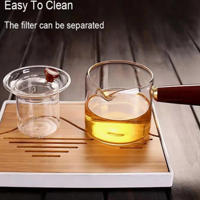 Dual Chamber Glass Tea Infuser with Wooden Handle