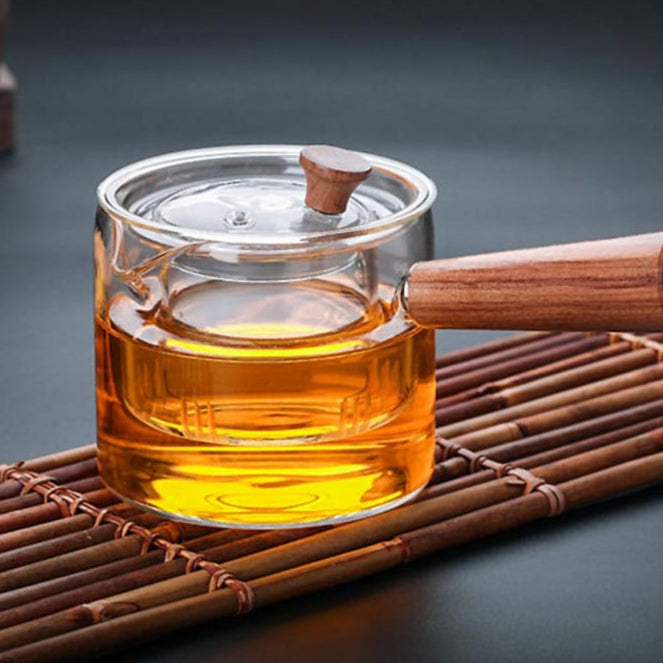 Dual Chamber Glass Tea Infuser with Wooden Handle