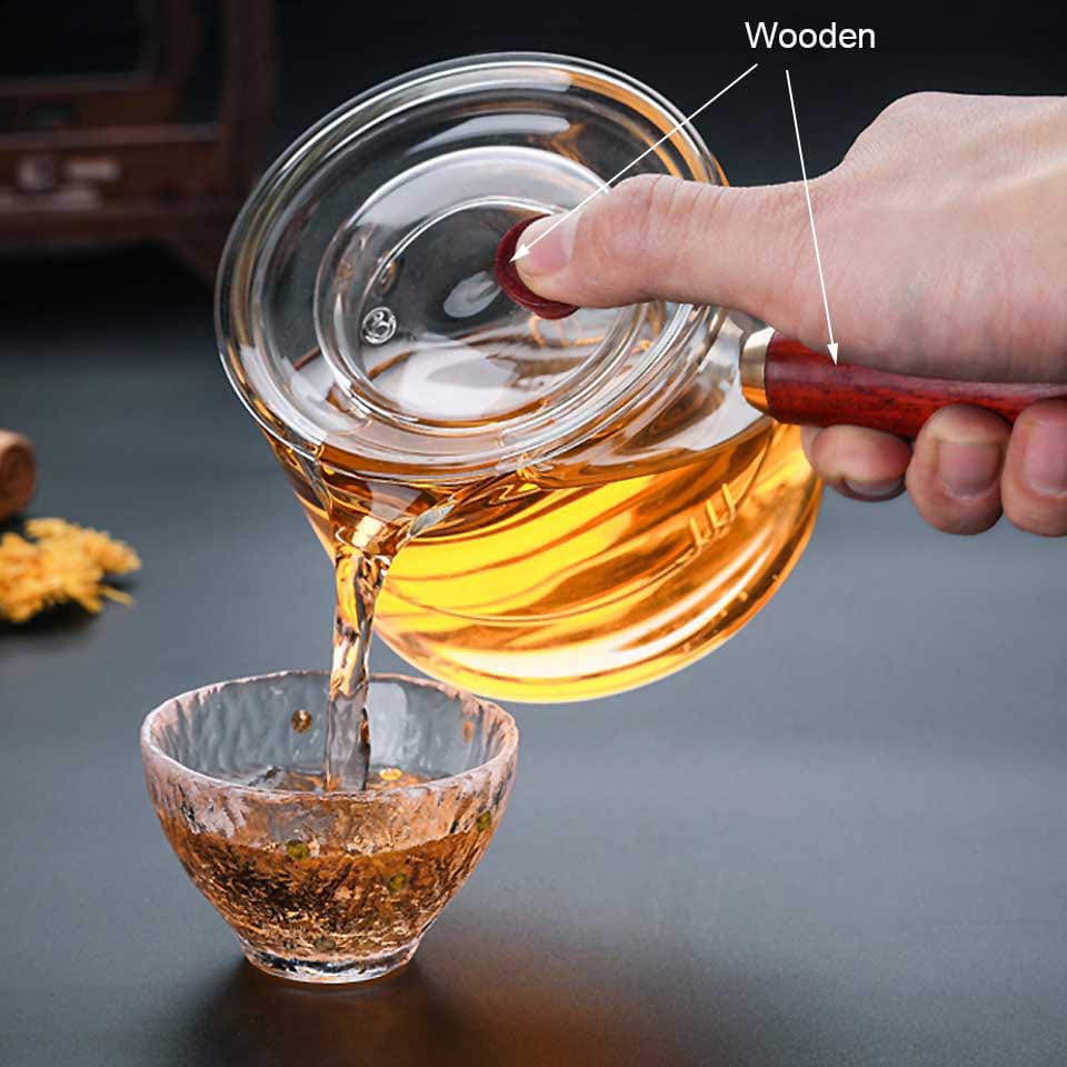 Dual Chamber Glass Tea Infuser with Wooden Handle