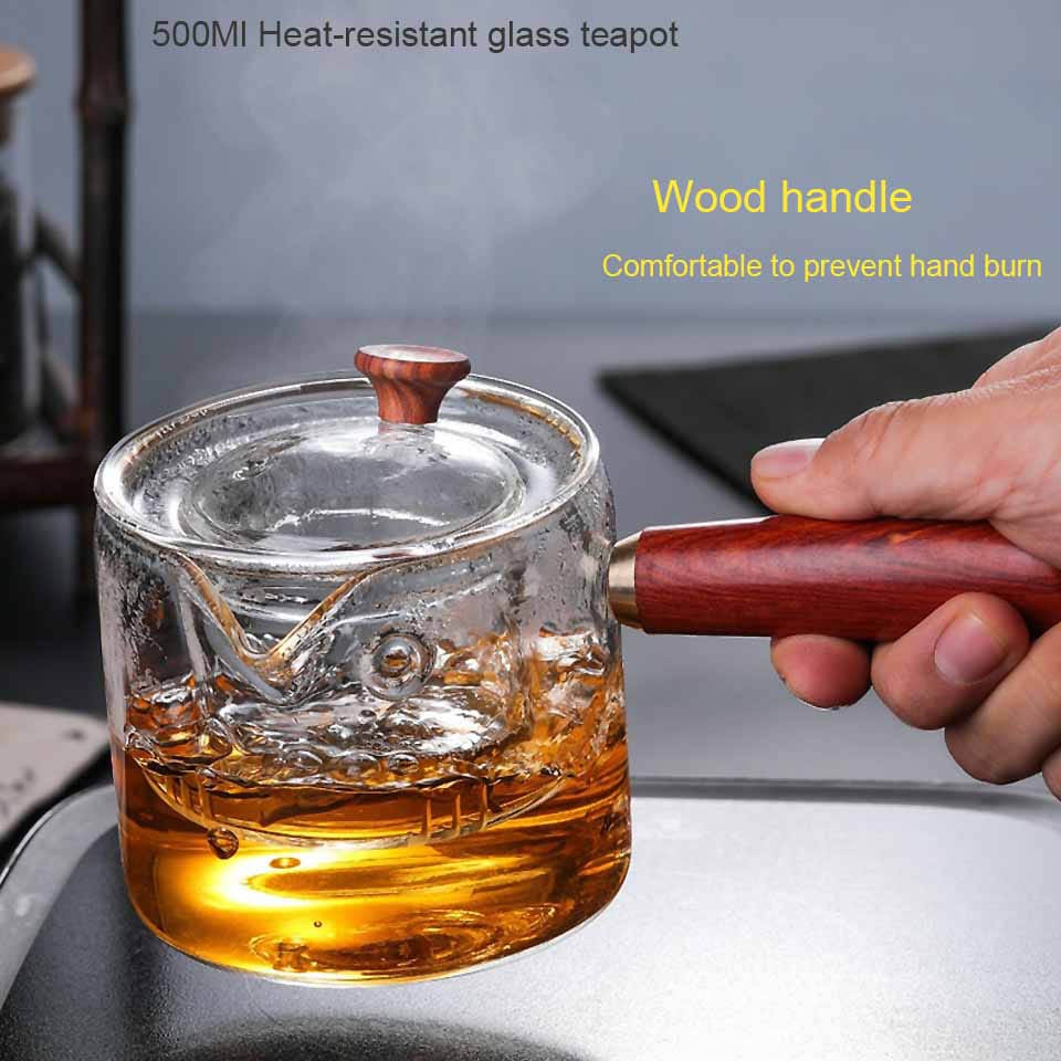 Dual Chamber Glass Tea Infuser with Wooden Handle