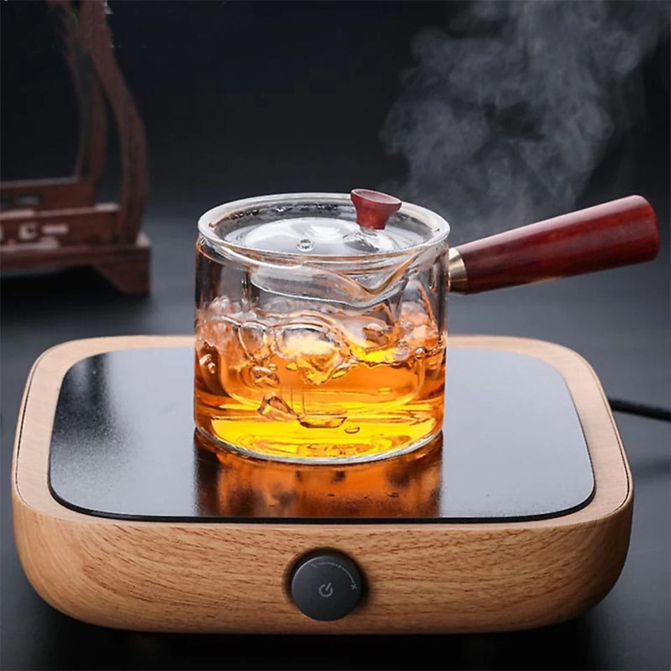 Dual Chamber Glass Tea Infuser with Wooden Handle