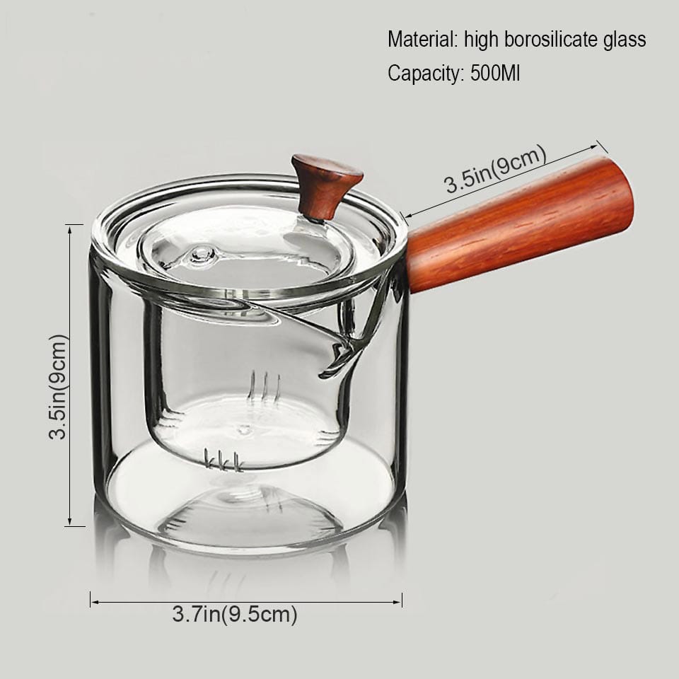 Dual Chamber Glass Tea Infuser with Wooden Handle