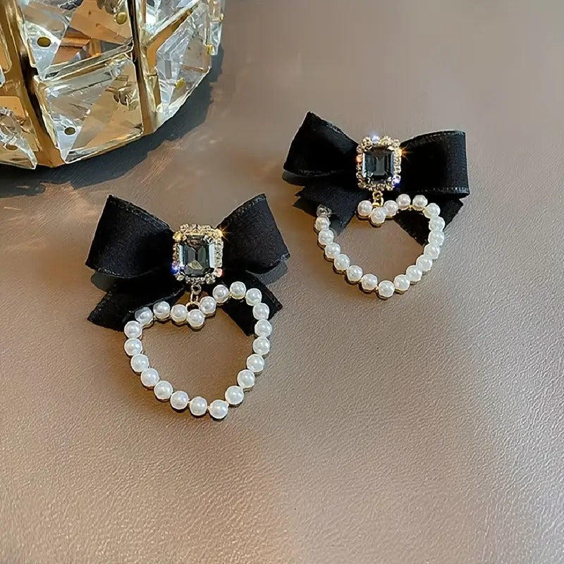 Heart & Bow Pearl Earrings
