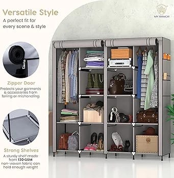 Compact Wardrobe Organizer with Drawers & Zipper Closure