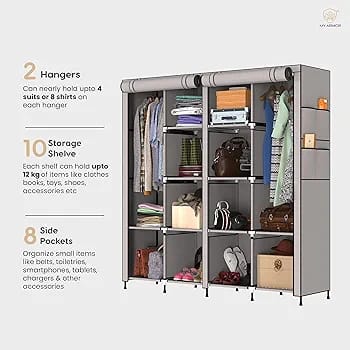 Compact Wardrobe Organizer with Drawers & Zipper Closure