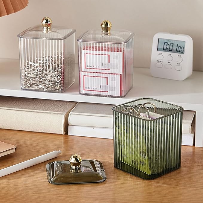Fluted Cotton Pad & Swab Organizer with Lid