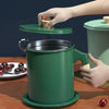 Deluxe Stainless Steel Oil Filter Pot with Fine Mesh Strainer and Handle.