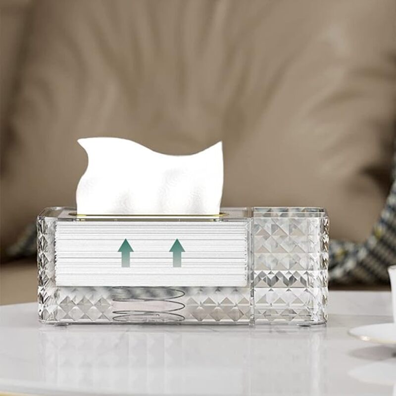 Diamond-Cut Spring-Rise Tissue Box with Dual Compartments