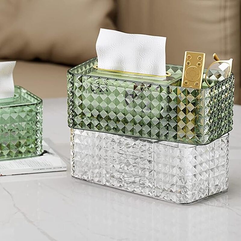 Diamond-Cut Spring-Rise Tissue Box with Dual Compartments
