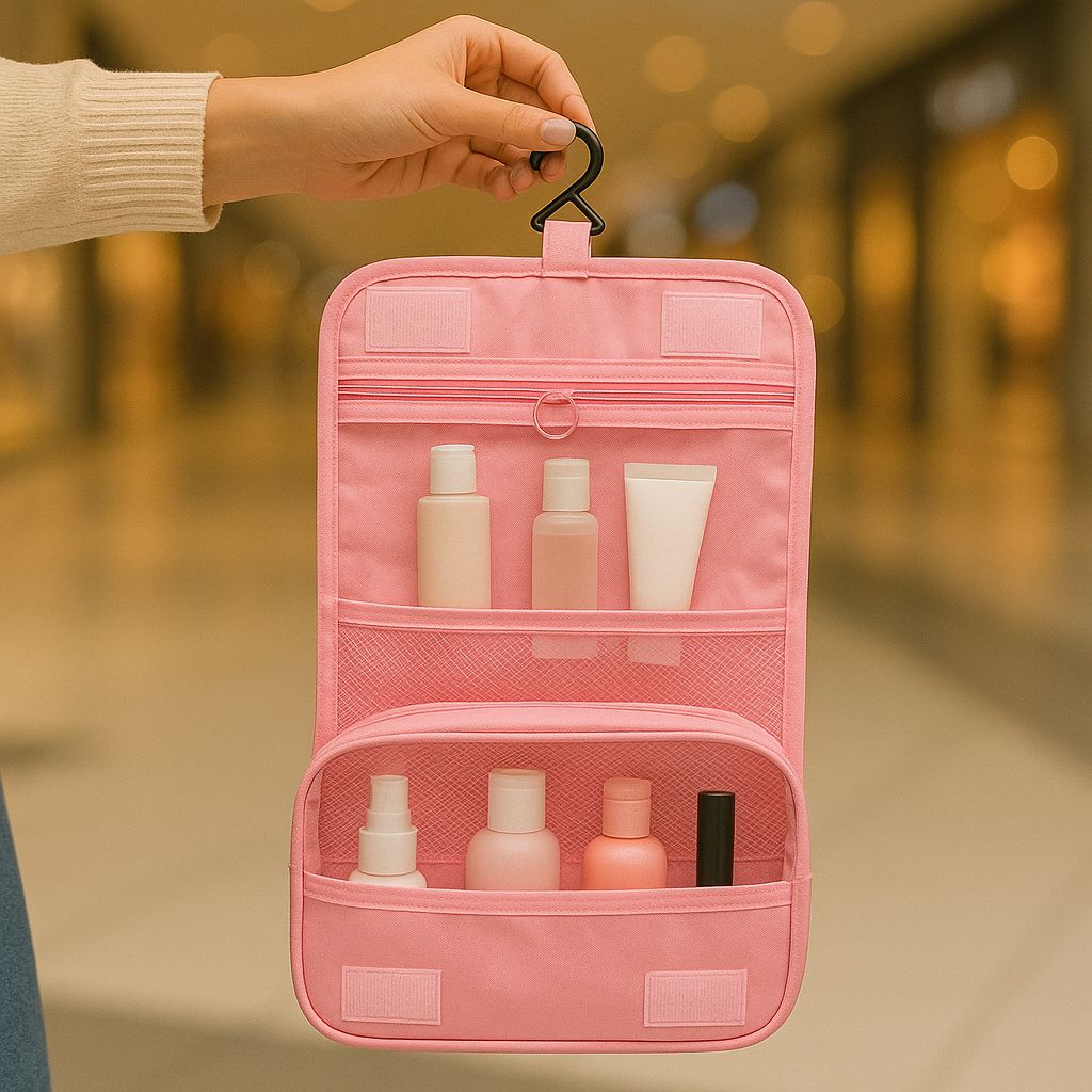 Foldable Hanging Travel Toiletry Organizer with Hook