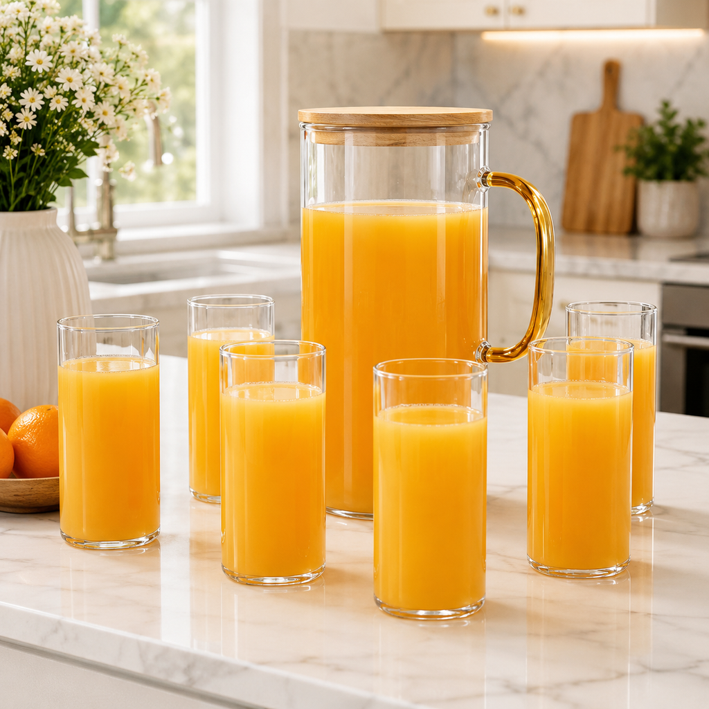 BambooLid Glass Jug & Tumbler Set