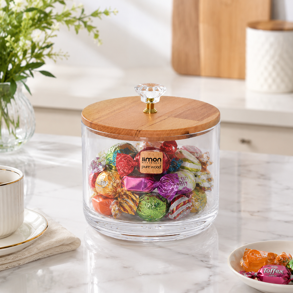 Glass Candy Jar with Wooden Lid (2178) by Limon