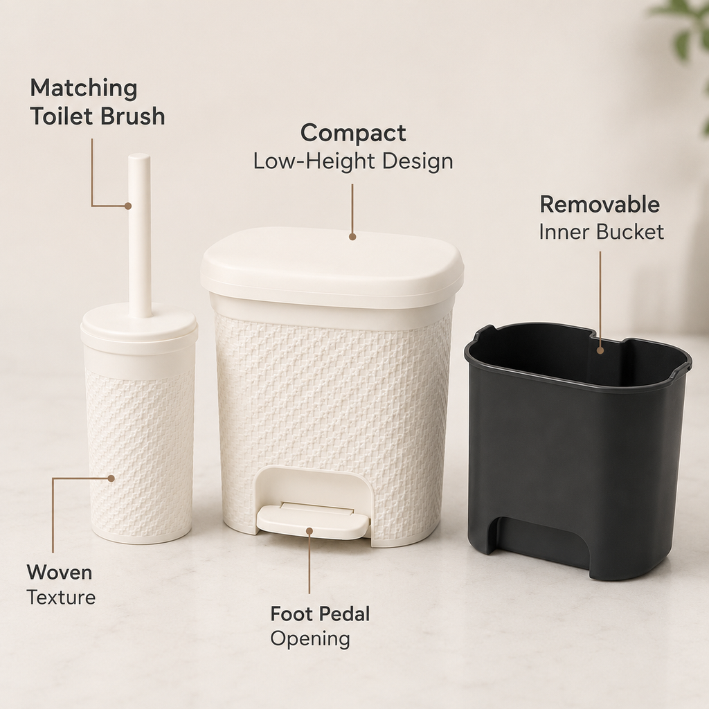 LuxePattern 5L Dustbin & Brush Set (2147) by Limon