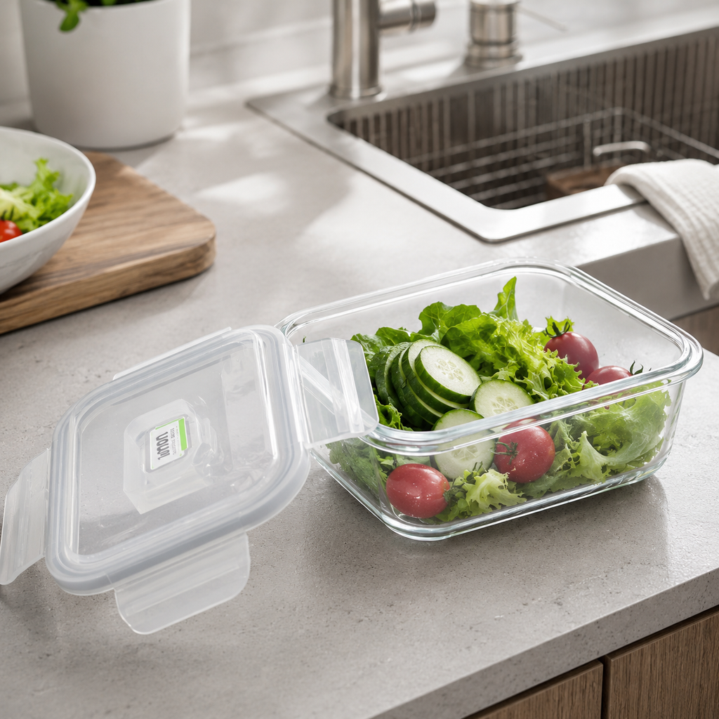 400ml Premium Rectangle Glass Container (1804) by Limon