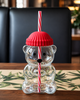 Cute Bear Shaped Glass Tumbler with Lid & Straw