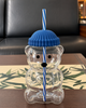 Cute Bear Shaped Glass Tumbler with Lid & Straw